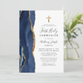 Invitation Marine Blue Agate Gold Parties scintillant Premièr (Debout devant)