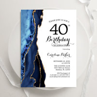 Marine Blue Agate Or blanc 40e anniversaire
