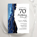 Invitation Marine Blue Agate Or Blanc 70e anniversaire<br><div class="desc">Bleu marine,  blanc et or agate 70e anniversaire invitation de fête. Elégant design moderne avec aquarelle bleu royal agate marbre arrière - plan,  fausse parties scintillant or et typographie script police. Carte invitation branchée parfaite pour une célébration anniversaire féminine élégante. Invitations Zazzle imprimées ou téléchargement instantané modèle imprimable numérique.</div>