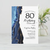 Invitation Marine Blue Agate Or blanc 80e anniversaire (Debout devant)