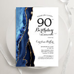 Invitation Marine Blue Agate Or Blanc 90e anniversaire<br><div class="desc">Invitation à la fête du 90e anniversaire en bleu, blanc et or de la Marine. Elégant design moderne avec aquarelle bleu royal agate marbre arrière - plan, fausse parties scintillant or et typographie script police. Carte invitation branchée parfaite pour une célébration anniversaire féminine élégante. Invitations Zazzle imprimées ou téléchargement instantané...</div>
