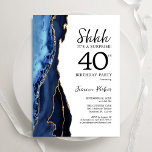 Invitation Marine Blue Agate Or Blanc Surprise 40e anniversai<br><div class="desc">L'agate bleu marine, blanc et or surprend l'invitation de fête de 40e anniversaire. Elégant design moderne avec aquarelle bleu royal agate marbre arrière - plan, fausse parties scintillant or et typographie script police. Carte invitation branchée parfaite pour une célébration anniversaire féminine élégante. Invitations Zazzle imprimées ou téléchargement instantané modèle imprimable...</div>
