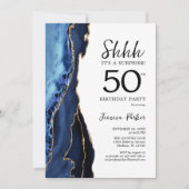 Invitation Marine Blue Agate Or blanc Surprise 50e anniversai (Devant)