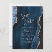 Invitation Marine Blue Agate Rose Gold Wedding Enregistrer la (Devant)