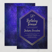 Invitation Marine Blue and Gold 50th Birthday Dinner Party (Devant / Derrière)