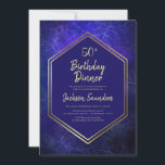 Invitation Marine Blue and Gold 50th Birthday Dinner Party<br><div class="desc">Une invitation à dîner moderne marine bleu et or 50ème anniversaire.</div>