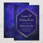 Invitation Marine Blue and Gold Surprise 21e anniversaire Dîn (Devant / Derrière)