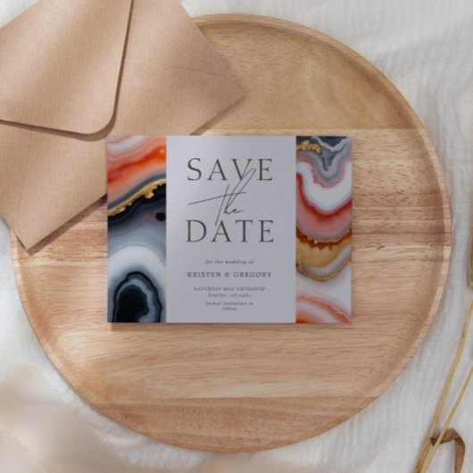 Invitation Marine Blue and Orange Agate Enregistrer la date