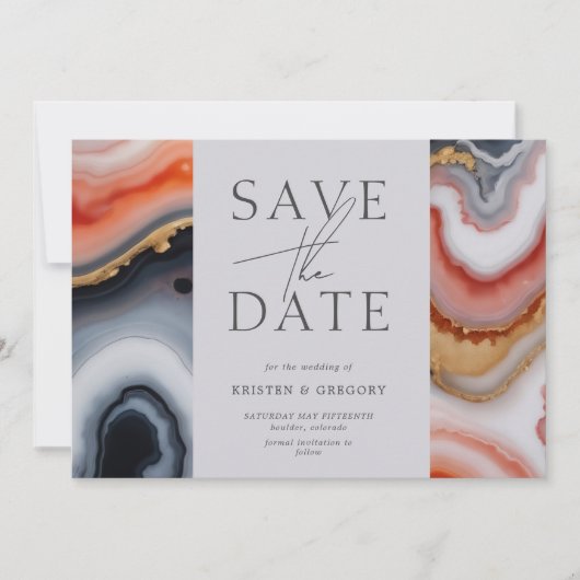 Invitation Marine Blue and Orange Agate Enregistrer la date (Devant)