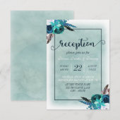 Invitation Marine Blue Aqua Aquarelle Floral Mariage Réceptio (Devant / Derrière)