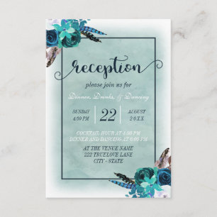 Invitation Marine Blue Aqua Aquarelle Floral Mariage Réceptio