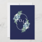 Invitation Marine Blue aquarelle florale Hiver élégant Mariag (Dos)