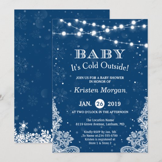 Invitation Marine Blue Baby Son froid à l'extérieur du Baby s (Devant / Derrière)
