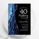 Invitation Marine Blue Black Argent Agate 40e anniversaire<br><div class="desc">Bleu marine,  noir et argent agate 40e anniversaire invitation de fête. Elégant design moderne avec aquarelle bleu royal agate marbre arrière - plan,  faux parties scintillant argent et typographie script police. Carte invitation branchée parfaite pour une célébration anniversaire féminine élégante. Invitations Zazzle imprimées ou téléchargement instantané modèle imprimable numérique.</div>