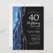 Invitation Marine Blue Black Argent Agate 40e anniversaire (Devant)