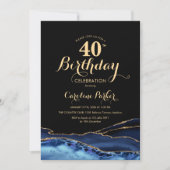 Invitation Marine Blue Black Gold Agate 40e anniversaire (Devant)