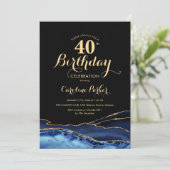 Invitation Marine Blue Black Gold Agate 40e anniversaire (Debout devant)