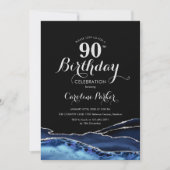 Invitation Marine Blue Black Silver Agate 90e anniversaire (Devant)