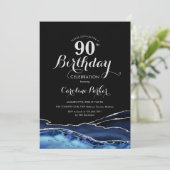Invitation Marine Blue Black Silver Agate 90e anniversaire (Debout devant)