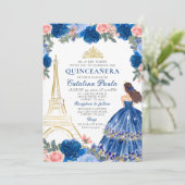 Invitation Marine Blue Blush Pink Gold Tiara Paris Quinceañer (Debout devant)