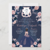 Invitation Marine Blue & Blush Pink Princess Castle Quinceañe (Devant)