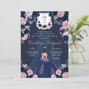Invitation Marine Blue & Blush Pink Princess Castle Quinceañe