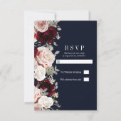 Invitation Marine Blue Blush Rose Bourgogne Floral Wedding RS (Devant)
