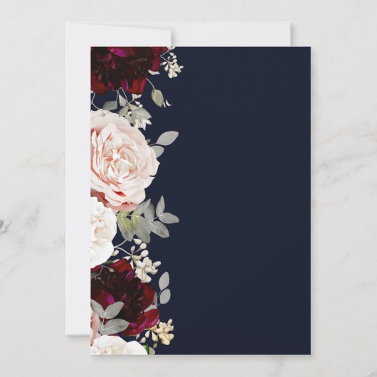 Invitation Marine Blue Blush Rose & Burgundy Floral Mariage I (Dos)