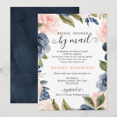 Invitation Marine Blue Blush Rose Fête des mariées par mail (Devant / Derrière)