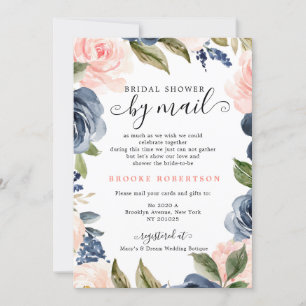 Invitation Marine Blue Blush Rose Fête des mariées par mail
