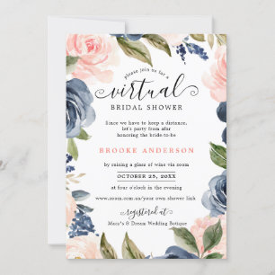 Invitation Marine Blue Blush Rose Rose Fête des mariées virtu