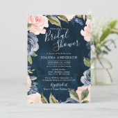 Invitation Marine Blue Blush Rose Rose Gold Boho Fête des mar (Debout devant)