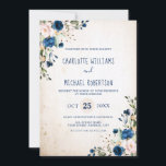 Invitation Marine Blue Blush Rose Rustic Country Floral Maria<br><div class="desc">Elégante et moderne aquarelle romantique fleurie rustique grange faire-part de mariage en bois dispose d'un bouquet de bleu marine, rose vif, roses d'aquarelle pêche avec le feuillage assorti. Parfait pour un mariage d'automne/mi-été. S'il vous plaît trouver d'autres modèles et variantes de mon magasin "blissweddingpaperie". Et n'hésitez pas à me contacter...</div>