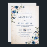 Invitation Marine Blue Blush Rose Rustic Country Floral Maria<br><div class="desc">Elégante et moderne aquarelle romantique fleurie rustique grange faire-part de mariage en bois dispose d'un bouquet de bleu marine, rose vif, roses d'aquarelle pêche avec le feuillage assorti. Parfait pour un mariage d'automne/mi-été. S'il vous plaît trouver d'autres modèles et variantes de mon magasin "blissweddingpaperie". Et n'hésitez pas à me contacter...</div>