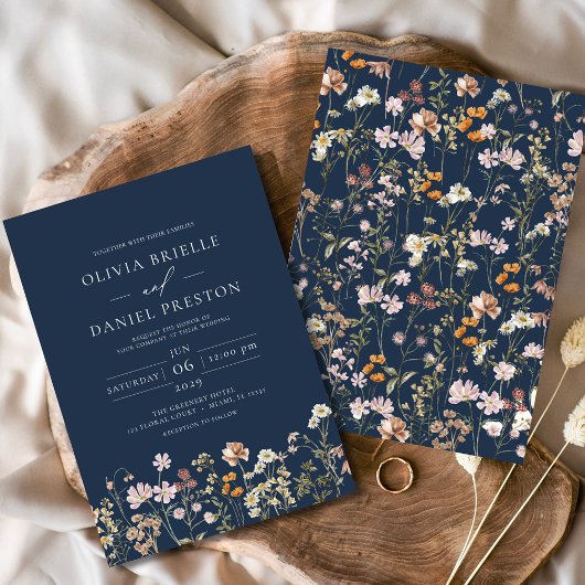 Invitation Marine Blue Boho Fleur sauvage Jardin Mariage