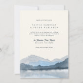 Invitation Marine Blue Boho Watercolor Mountain Photo Mariage (Devant)
