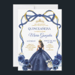 Invitation Marine Blue Bow Princess Gold Crown Quinceañera<br><div class="desc">EDITABLE Marine Bleu Bow Princesse Or Couronne Quinceañera Invitation Elégante Marine Bleu Floral Princesse Robe Quinceañera Fille Anniversaire Invitation Or Couronne Mis Quince Anos,  15e Anniversaire</div>