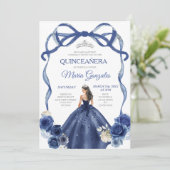 Invitation Marine Blue Bow Princesse Silver Crown Quinceañera (Debout devant)
