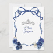 Invitation Marine Blue Bow Princesse Silver Crown Quinceañera (Dos)