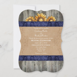 Invitation Marine Blue Brown Rustic Tournesol Mariage Invitat