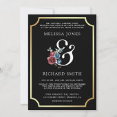 Invitation Marine Blue Burgundy Floral Ampersand Black Mariag (Devant)