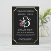 Invitation Marine Blue Burgundy Floral Ampersand Black Mariag (Debout devant)