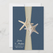 Invitation Marine Blue Burlap et Starfish Beach Wedding (Devant)