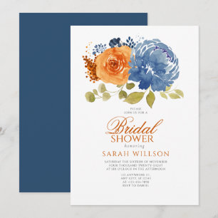 Invitation Marine Blue Burnt Orange Floral nuptiale