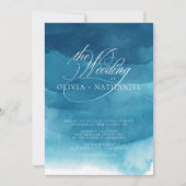 Invitation Marine Blue Calligraphie Abstrait Mariage d'aquare (Devant)