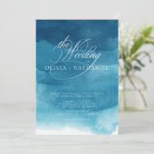Invitation Marine Blue Calligraphie Abstrait Mariage d'aquare (Debout devant)