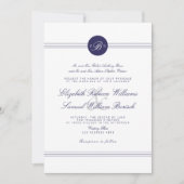 Invitation Marine Blue Chic Blanc Monogramme de mariage Invit (Devant)