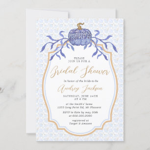 Invitation Marine Blue Chinoiserie Citrouille Automne Fête de