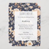 Invitation Marine Blue Cream Peach Floral 50e anniversaire (Devant / Derrière)