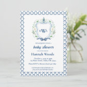 Invitation Marine & Blue Crest Chinoiserie Monogram Baby show (Debout devant)